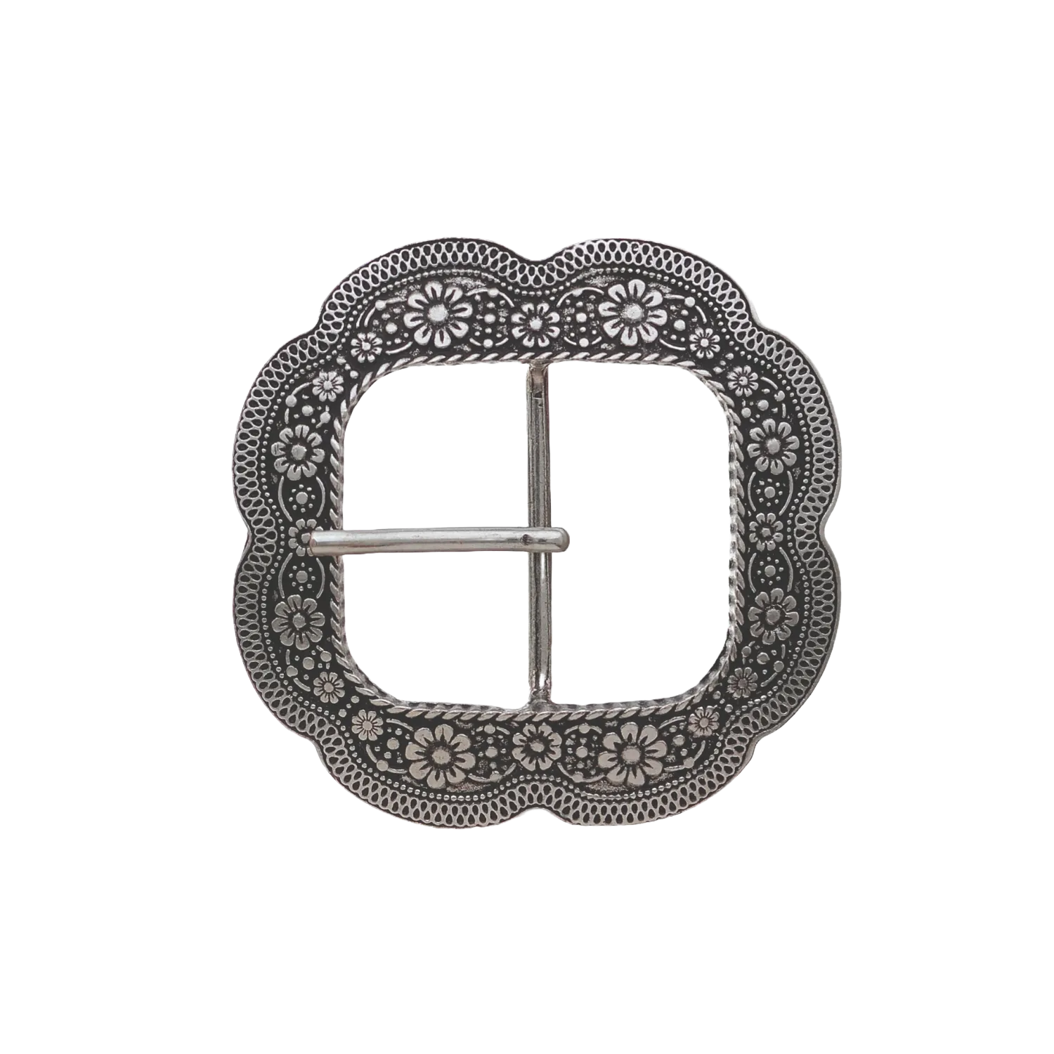 Decorative 50mm belt buckle in English Silver.