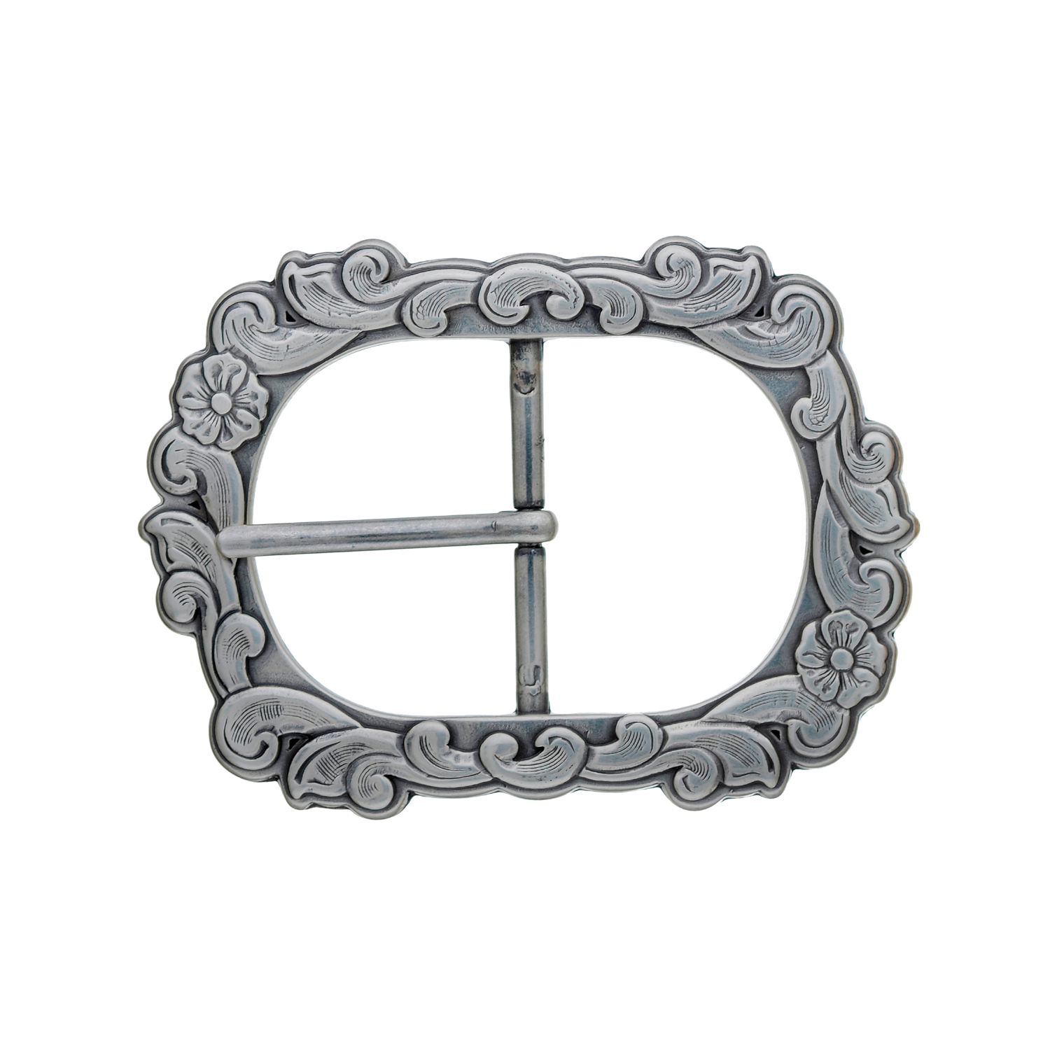 Floral Rococo 40mm belt buckle in English Silver.