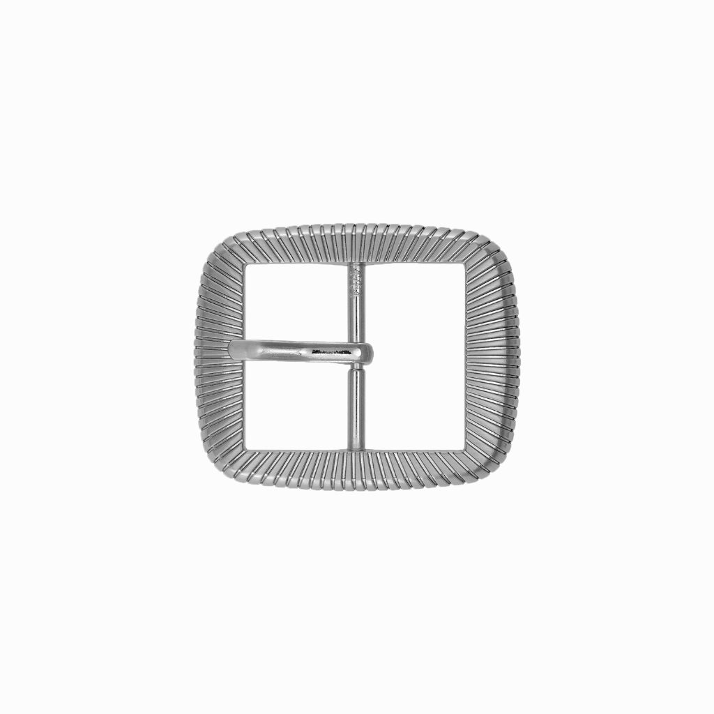 Ribbed Rectangle 35mm Belt Buckle – English Silver Finish,