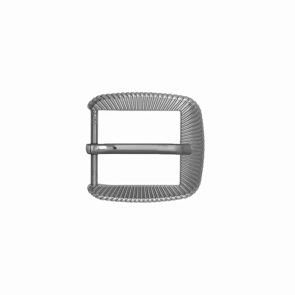 Brushed silver-tone rectangular belt buckle featuring a fine radiating sunburst texture and matching belt keeper.