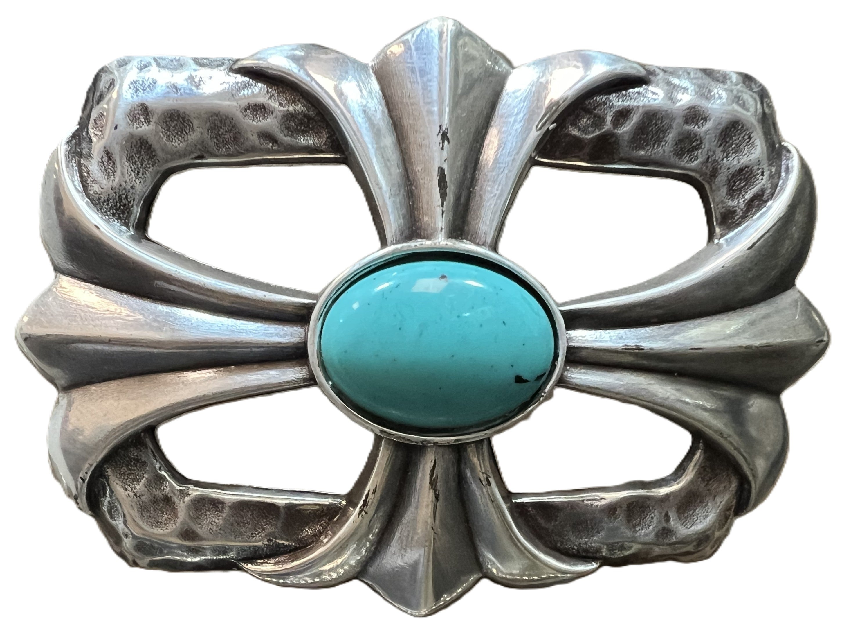 Oval Centerpiece Belt Buckle 1.5 inch (40mm) – English Silver Finish + Turquoise Stone