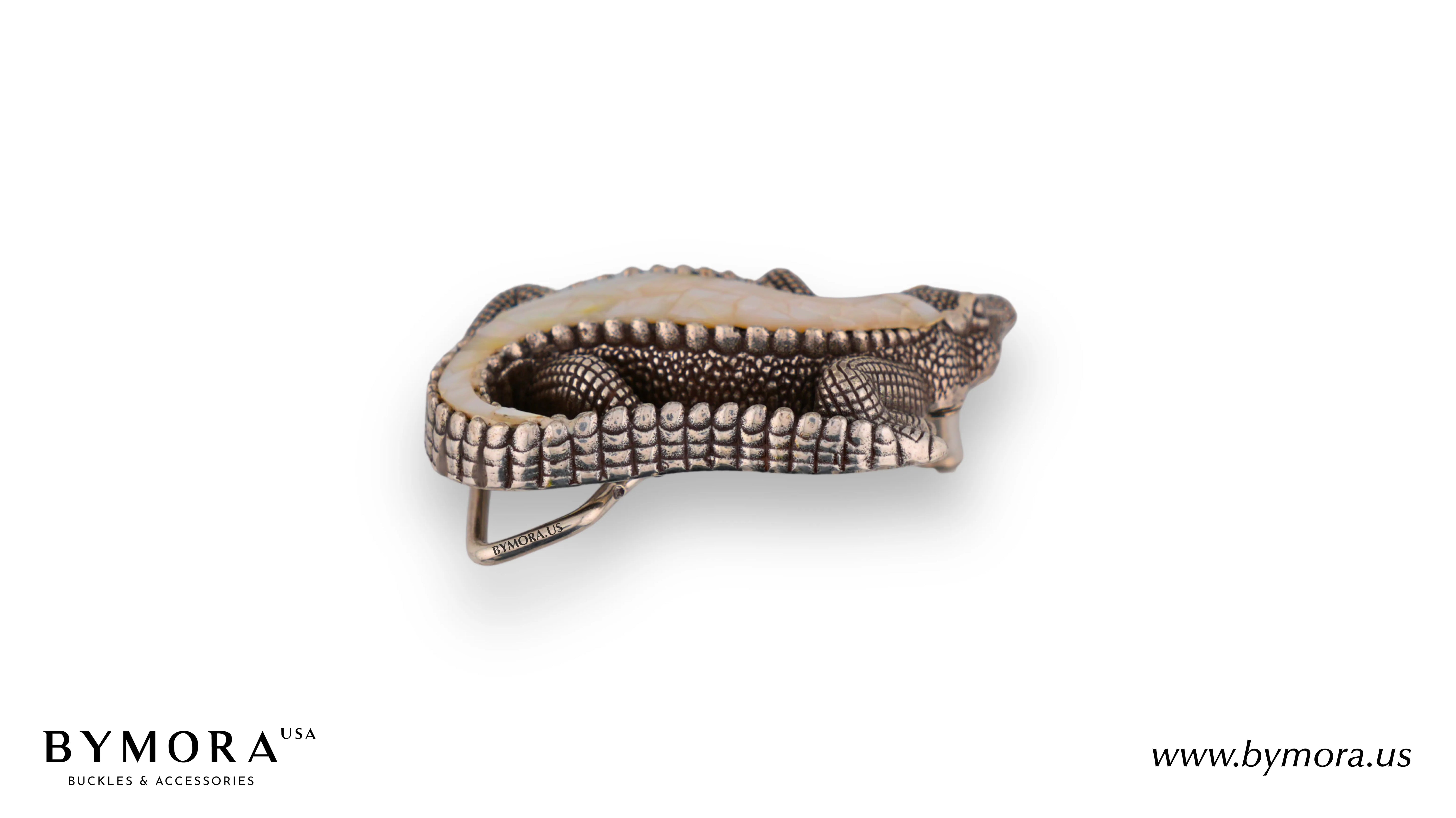 Luxury belt buckle alligator with white mother of pearl Italian design