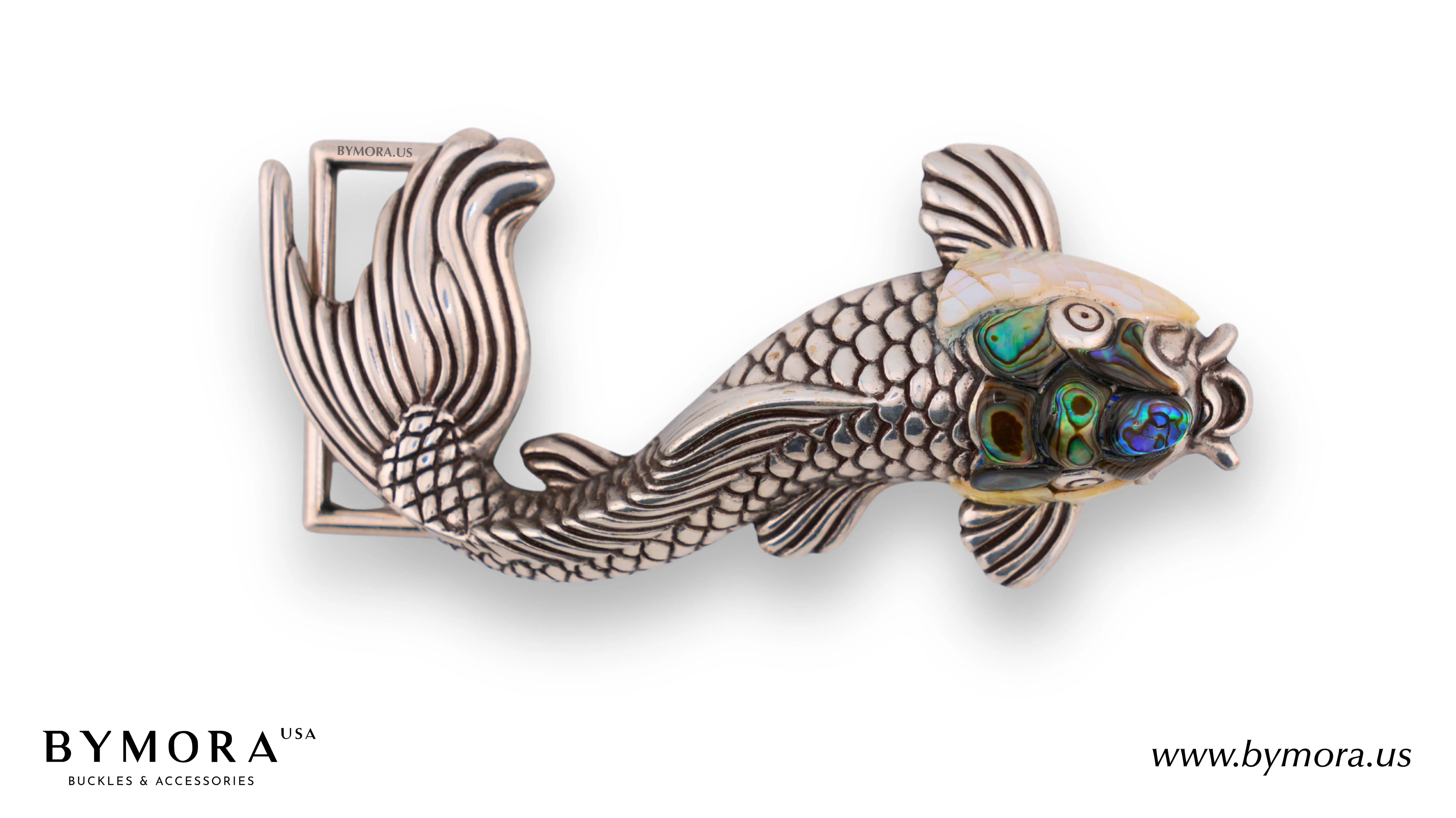 Luxury belt buckle fish with green-blue mother of pearl Italian