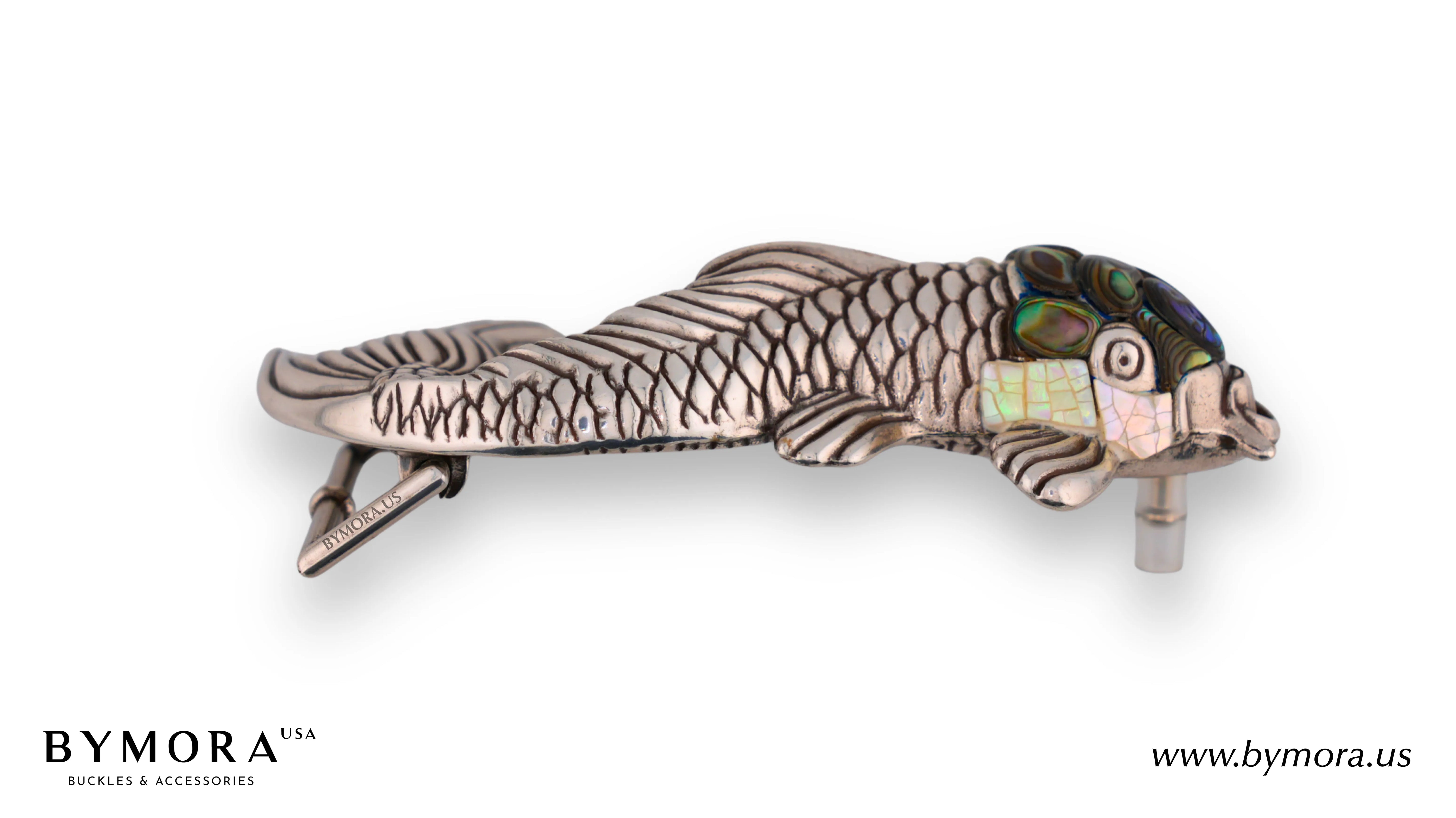 Luxury belt buckle fish with green-blue mother of pearl Italian