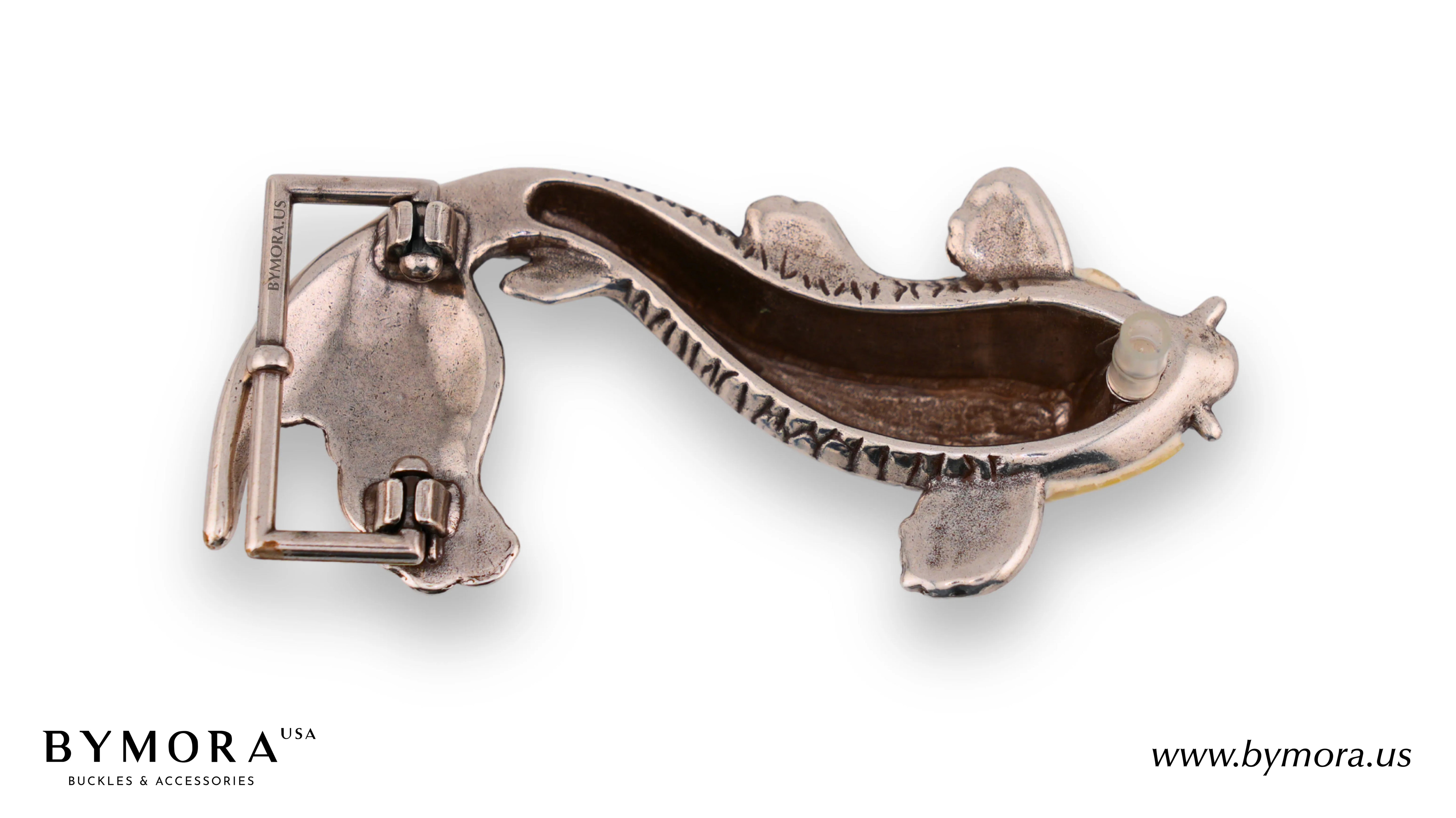 Luxury belt buckle fish with green-blue mother of pearl Italian