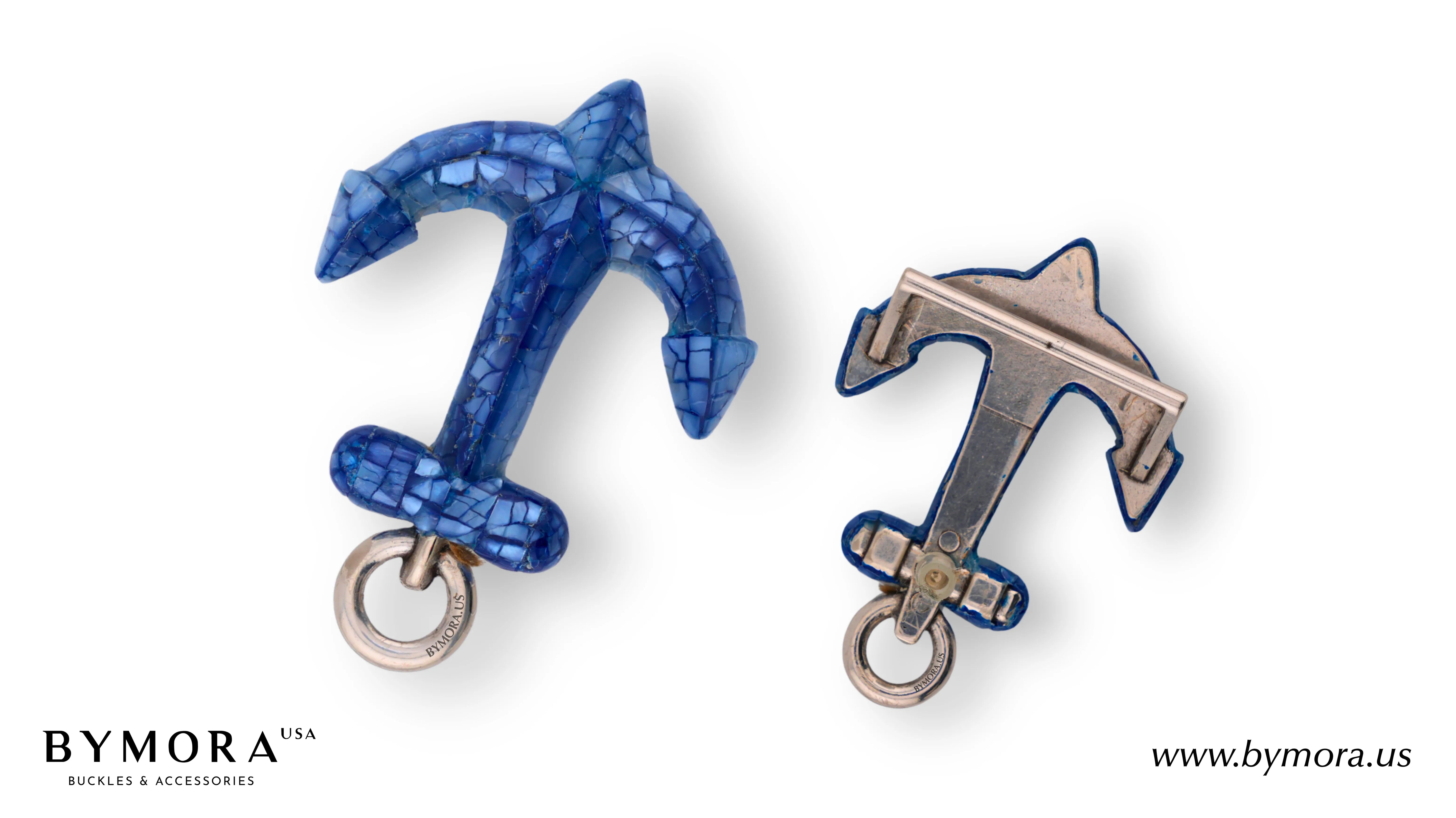 Luxury belt buckle full anchor with blue mother of pearl Italian