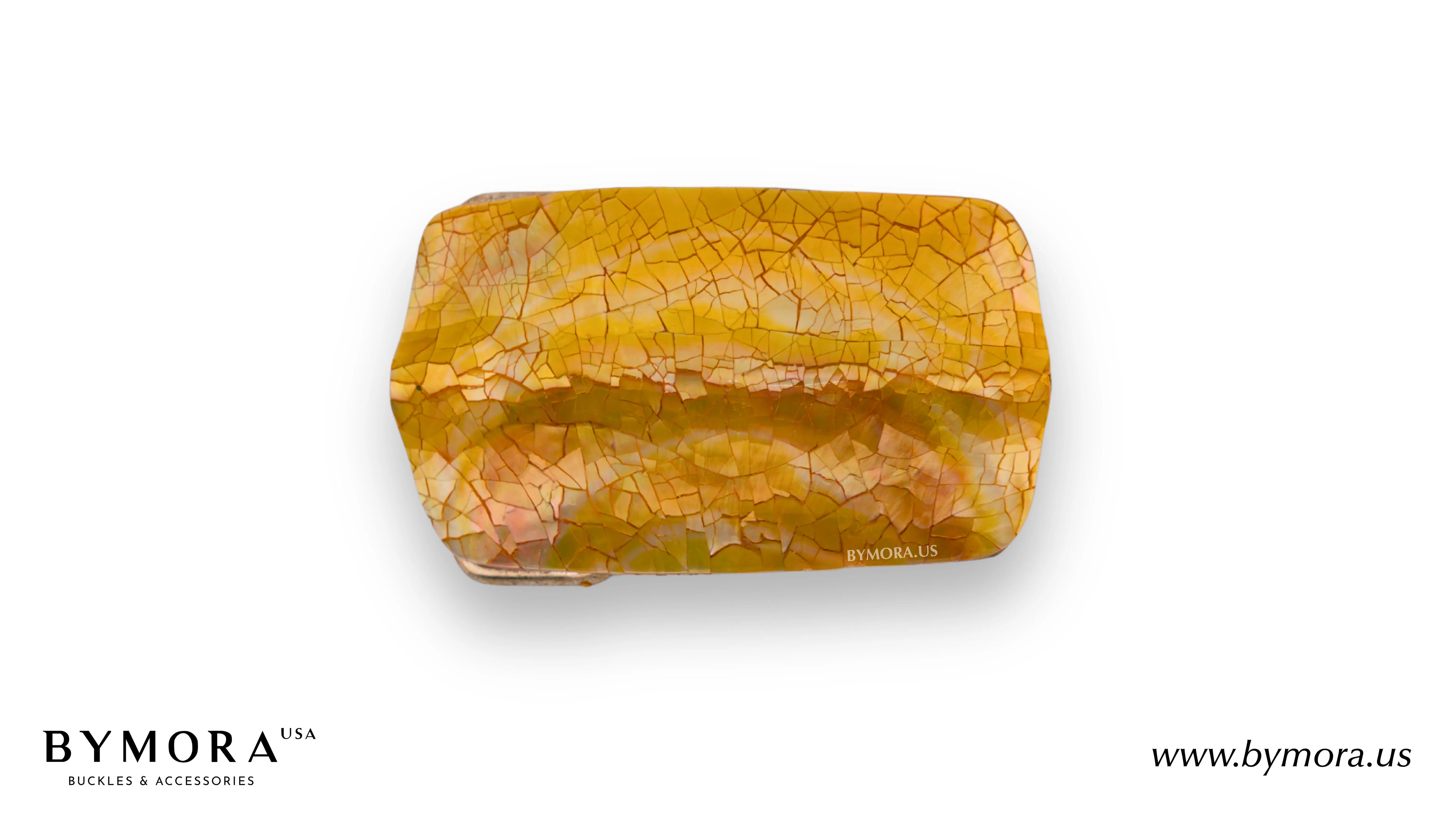 Luxury belt buckle rectangle with yellow mother of pearl Italian design