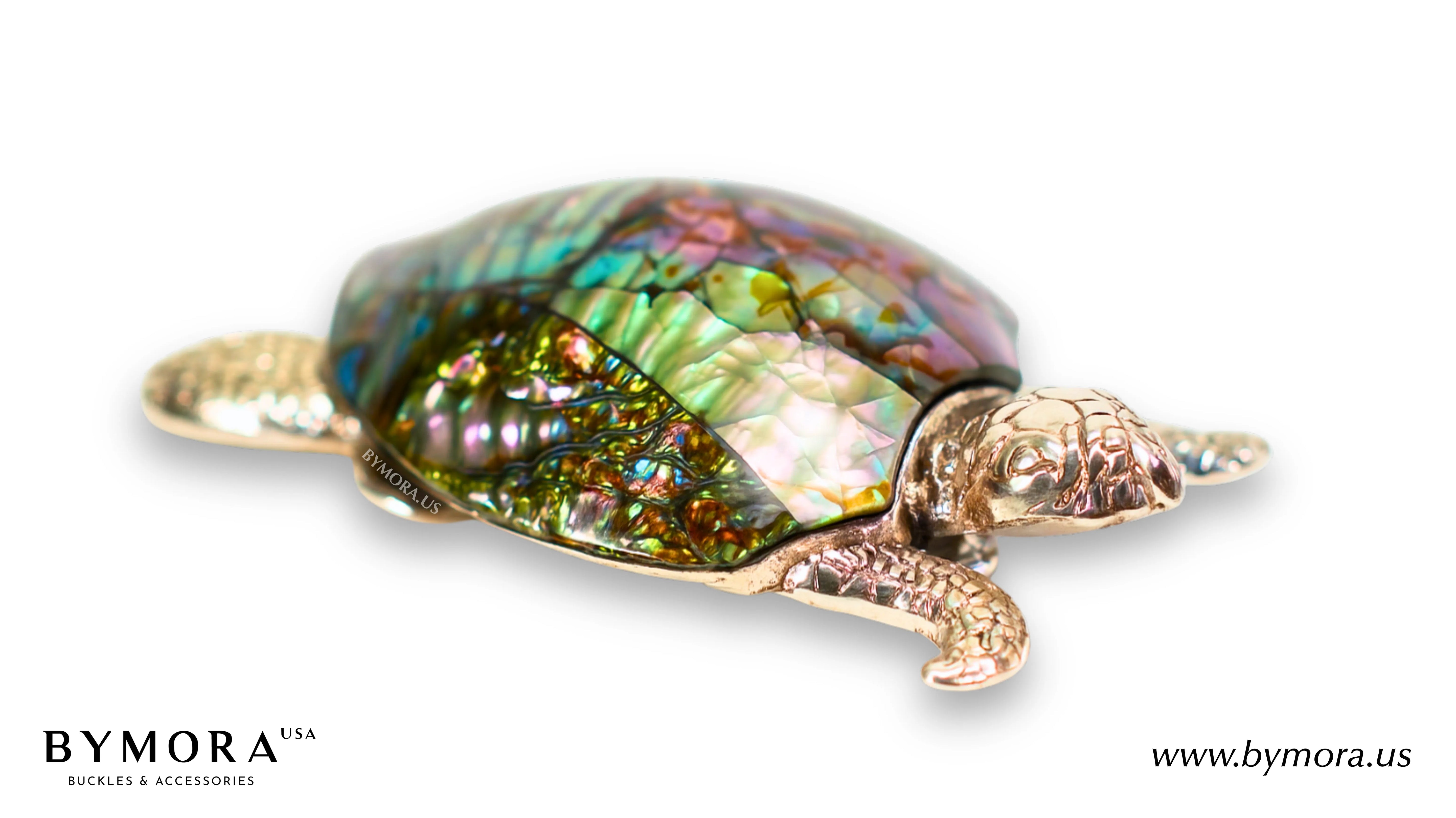 Luxury belt buckle turtle with green-blue mother of pearl Italian design