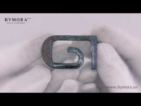Load video: Minimalist Hook 25mm Belt Buckle – Shiny Nickelfree Finish + Cracked Rainbow Black Mother of Pearl