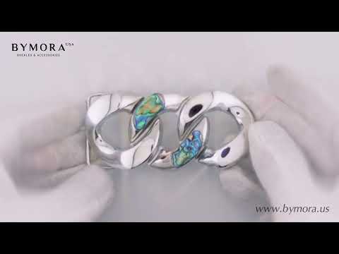 Load video: Chain Link 40mm Belt Buckle – Palladium Nickelfree HQ + Solid Paua Blue Mother of Pearl