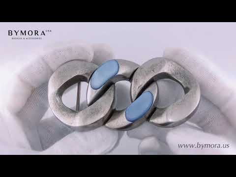 Load video: Chain Link 40mm Belt Buckle – English Silver Finish + Solid Blue Hammer Shell Mother of Pearl