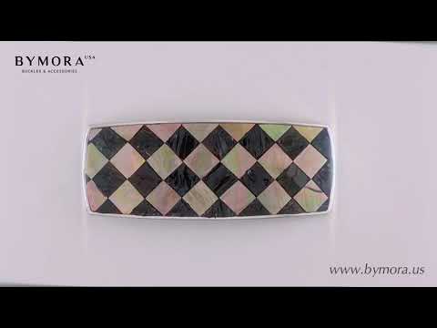 Load video: Checkered 20mm Belt Buckle – English Silver Finish + Brown Lip & Black Tab Mother of Pearl