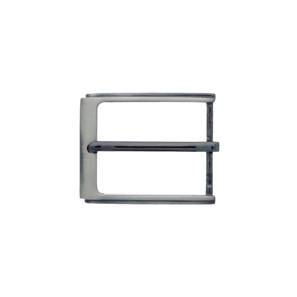 Rectangular belt buckle frame with center bar in brushed silver finish