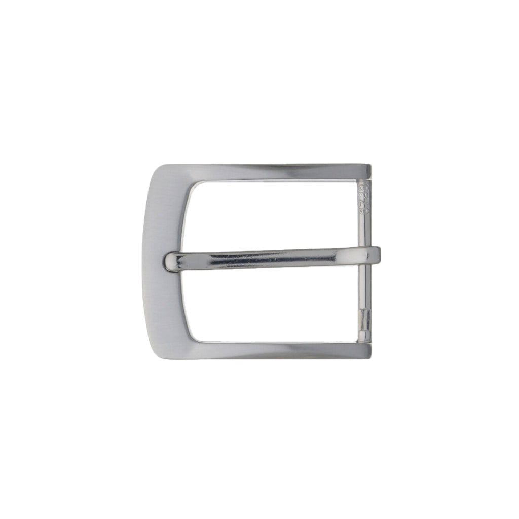 Polished silver belt buckle frame with center pin bar