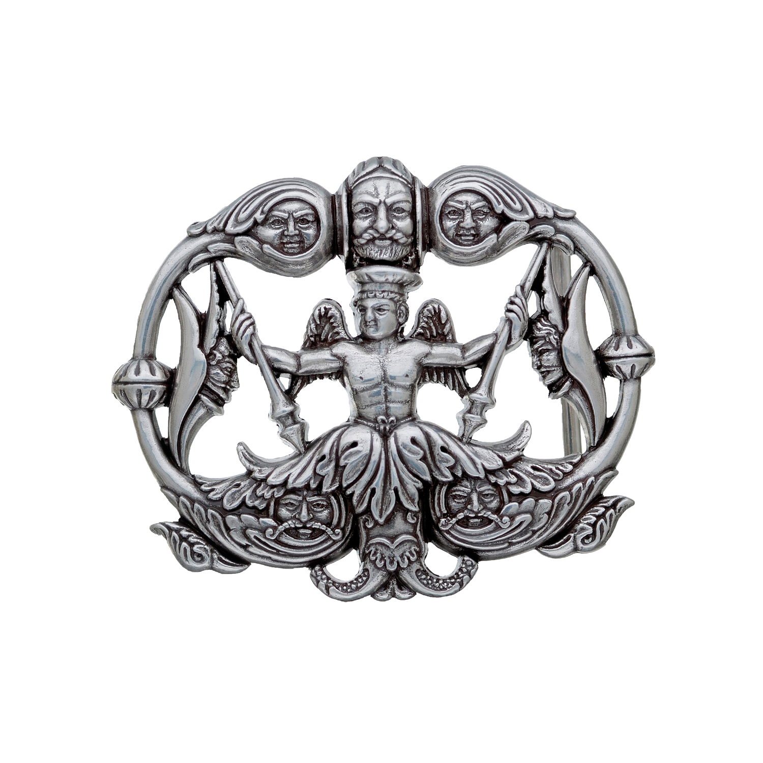 Herald Angel 40mm belt buckle in English Silver. 