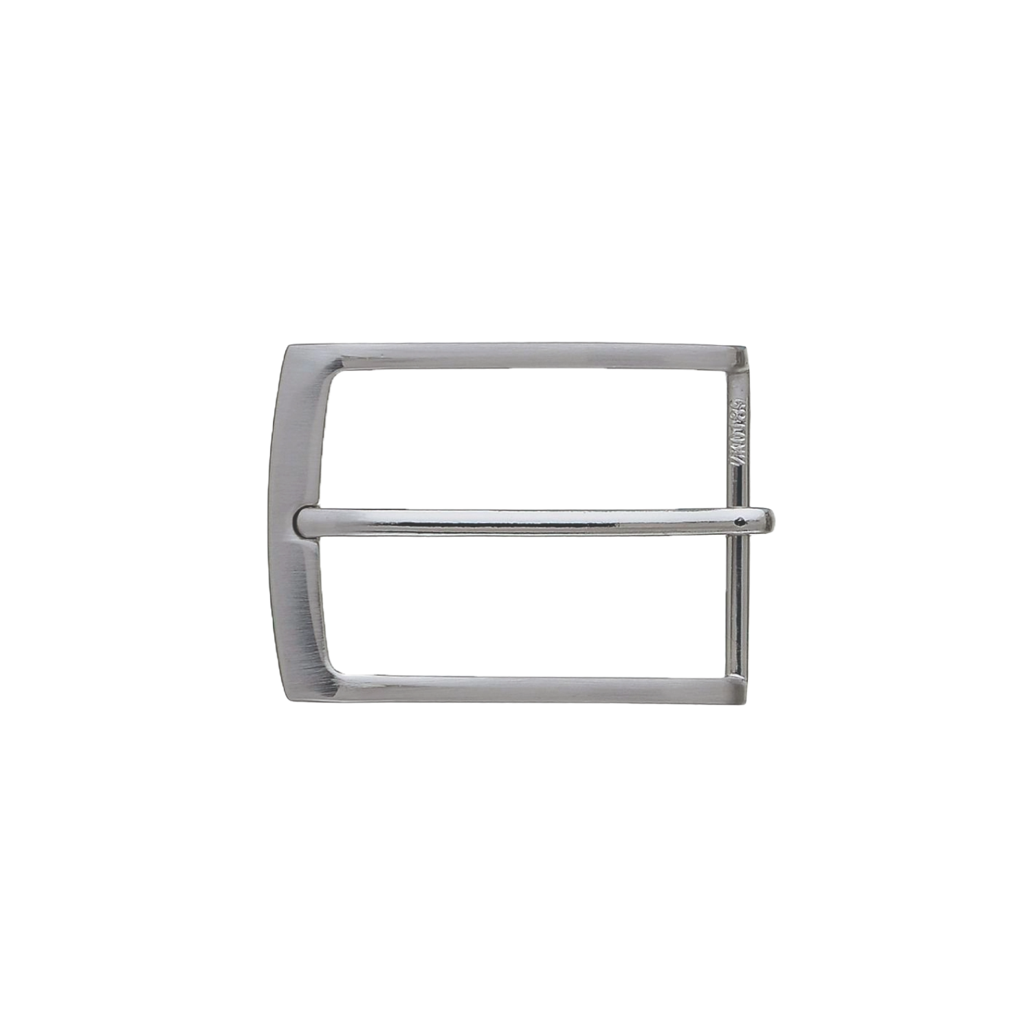 Belt buckle featuring a clean rectangular frame with a subtly angled, tapered side profile and softly rounded corners, finished in Brushed Nickelfree.