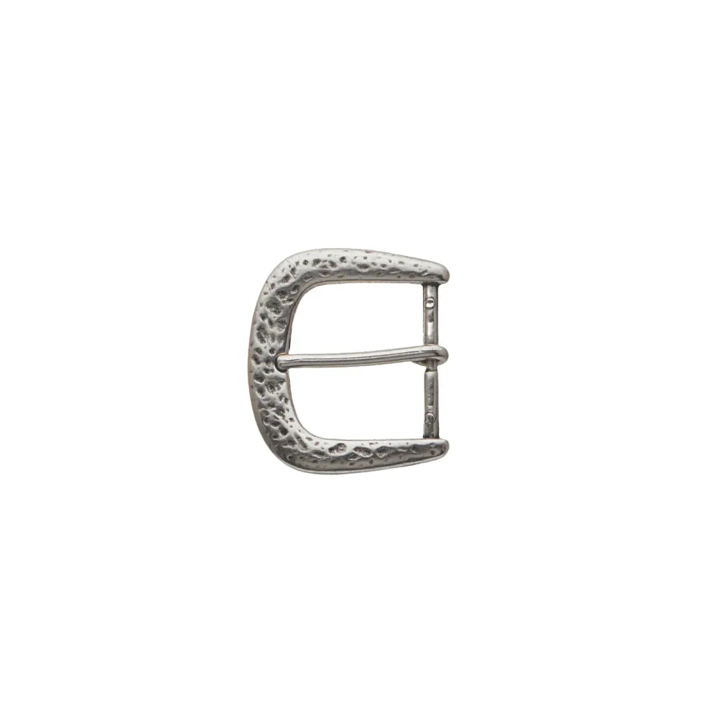 Hammered silver-tone single-prong belt buckle with rounded rectangular frame, fits 30mm belt strap