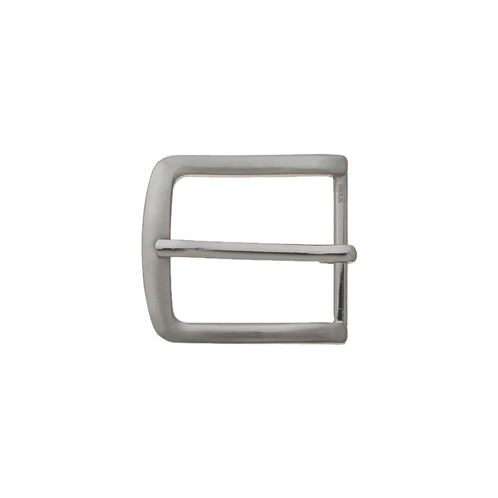Silver-tone square-frame single-prong belt buckle with center bar, fits 35mm belt strap