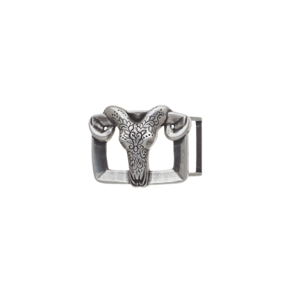 Silver ram head belt buckle, a unique fashion accessory with an Italian design.