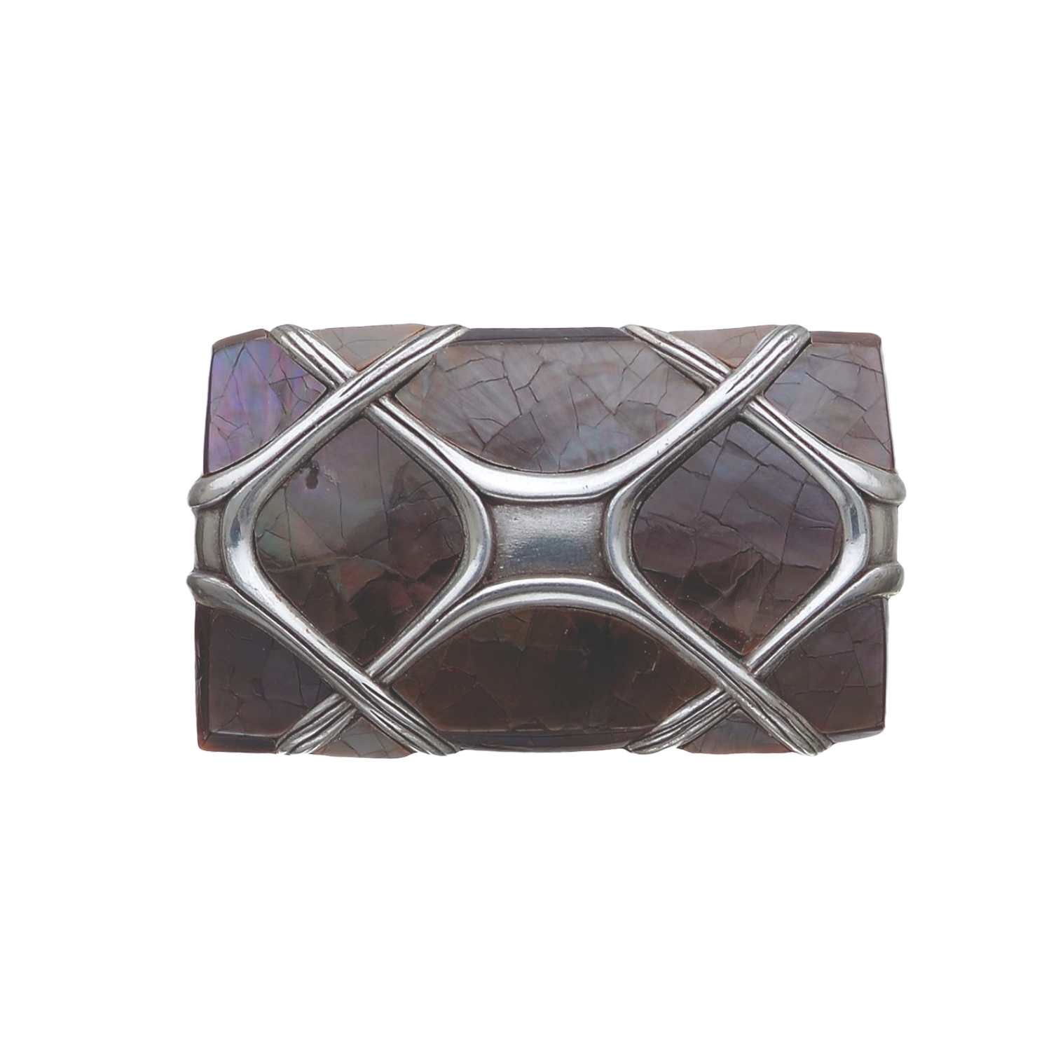 Geometric Crossed Bands 40mm belt buckle in Black + English Silver + Tagnipis Mother of Pearl. 