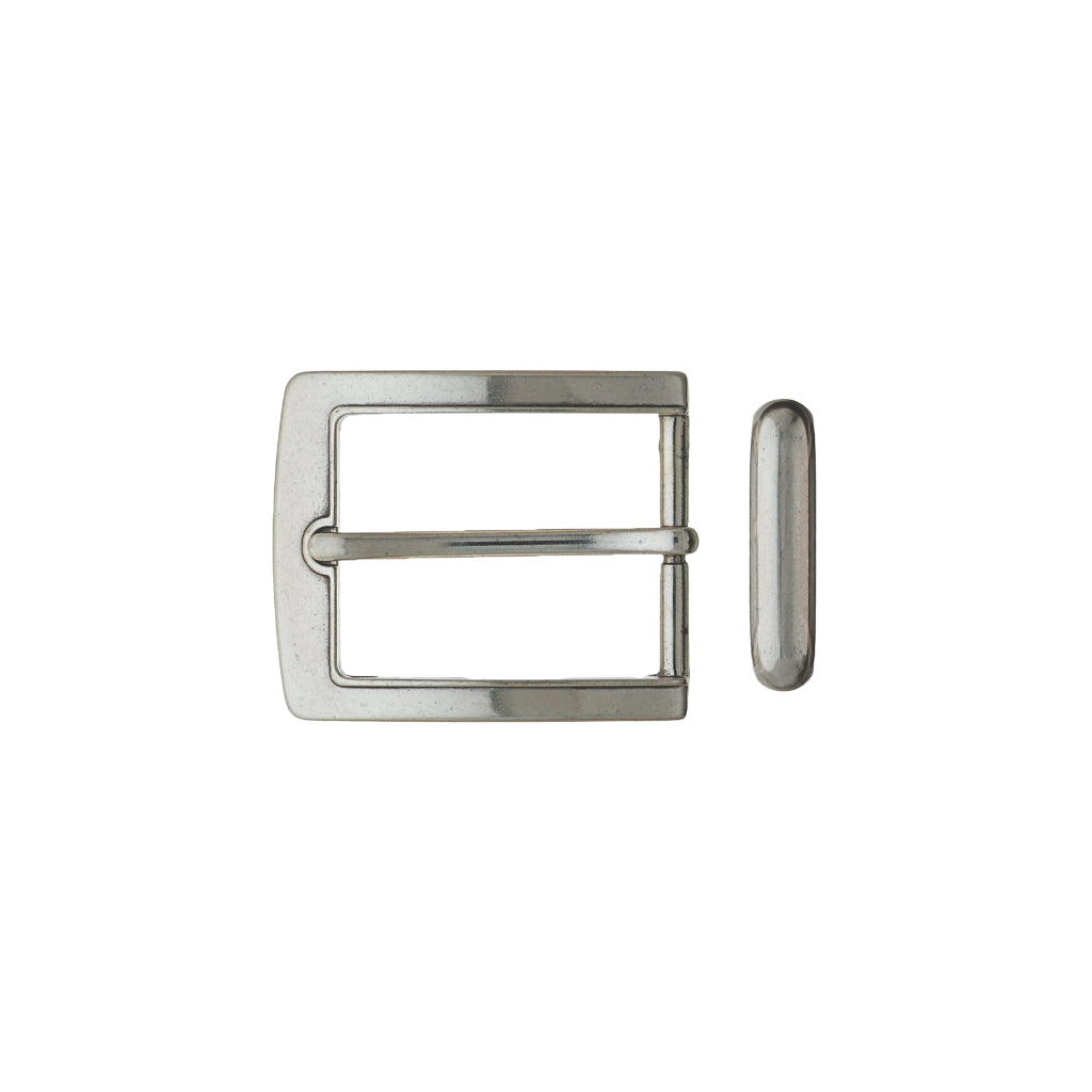 Polished silver rectangular belt buckle with matching keeper loop, fits 30mm belt strap