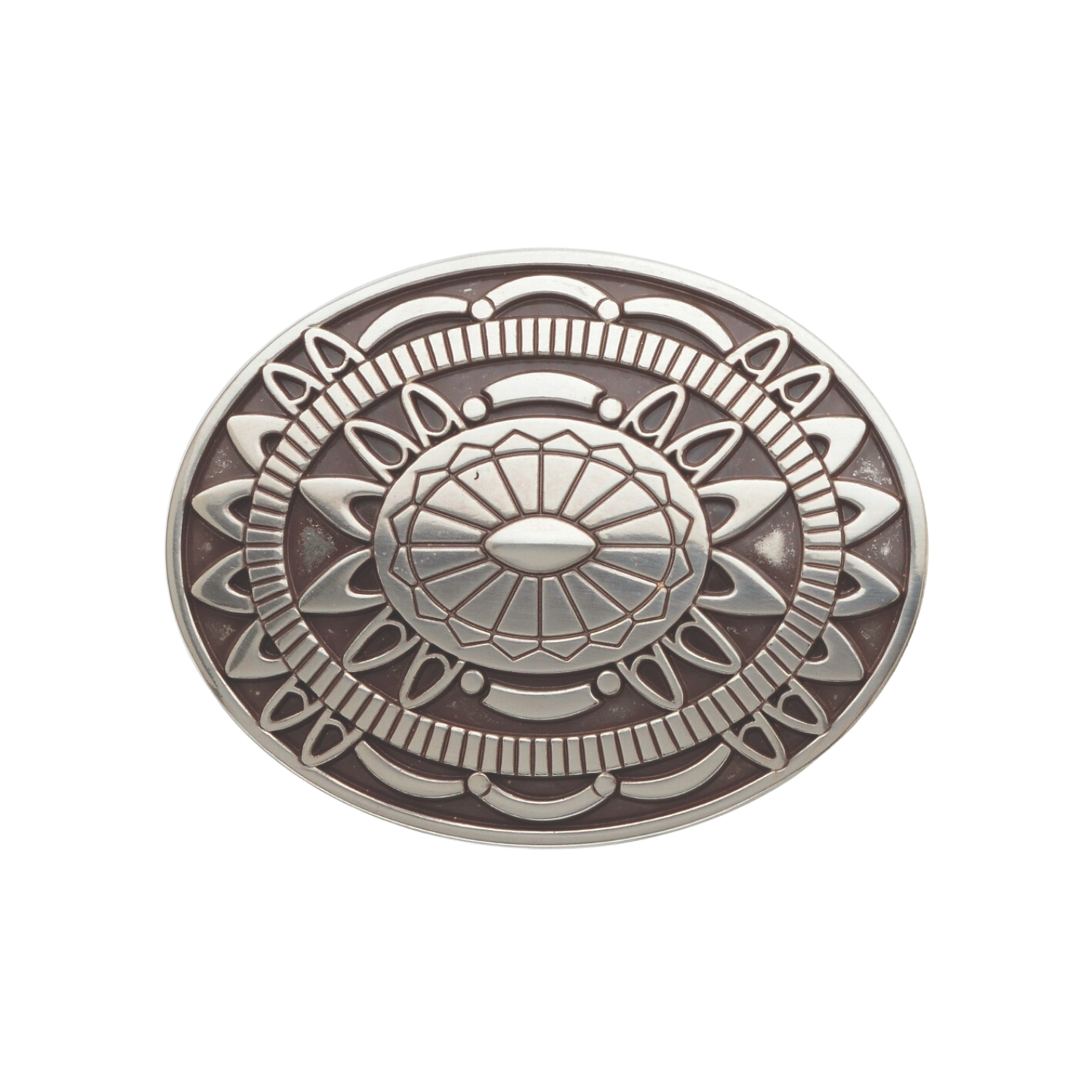 Ornate Sunburst Medallion 40mm belt buckle in English Silver.