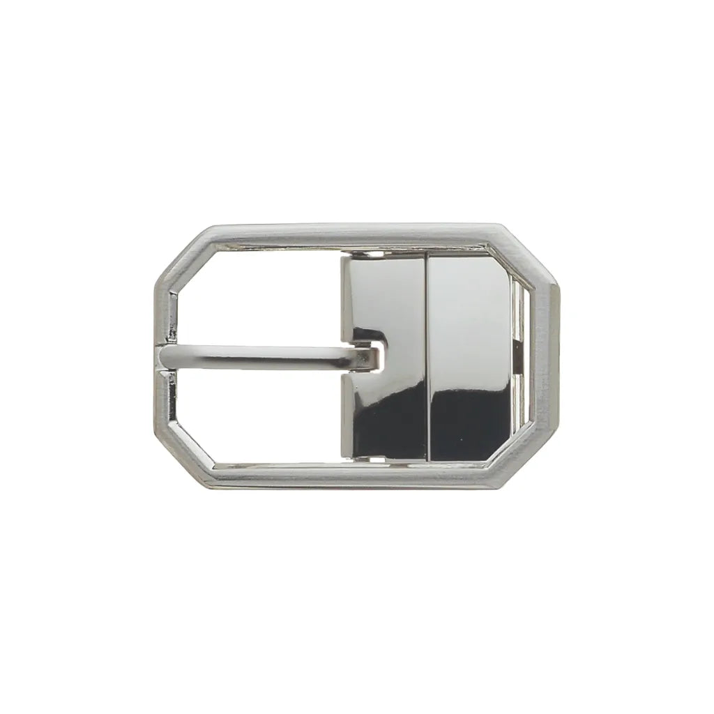 Polished silver octagonal frame belt buckle with plate and single prong, fits 35mm belt strap
