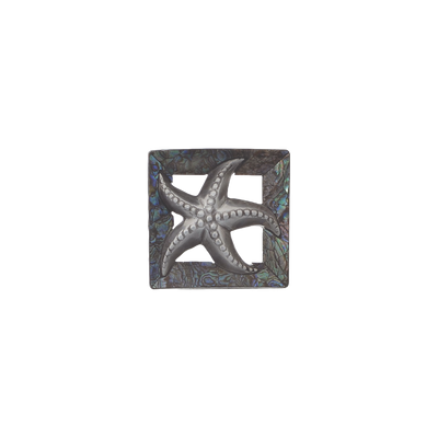 Starfish 40mm belt buckle with English Silver finish and cracked Paua Blue mother of pearl inlay. Handcrafted shell detail, Italian-made in zamak.
