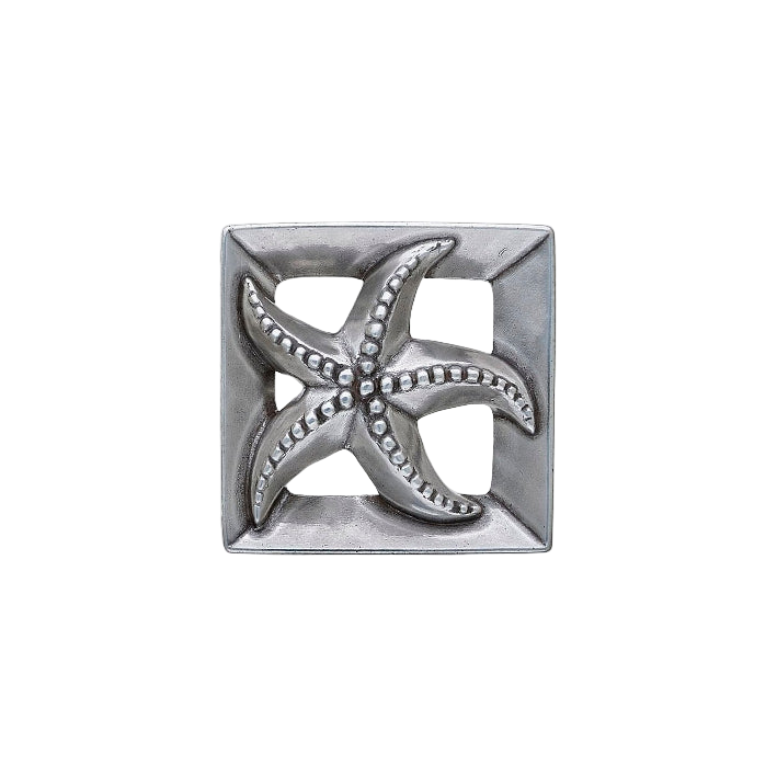 Squared Polished Silver Belt Buckle with a detailed starfish design, a perfect fashion accessory for a coastal or beach-inspired look and a unique Italian design.


