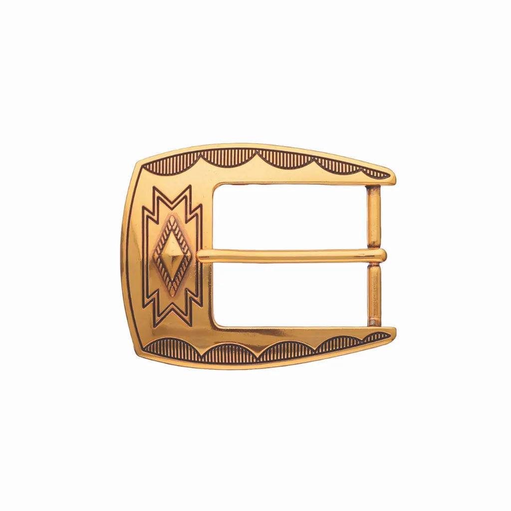 Decorative 40mm belt buckle in gold rose. 