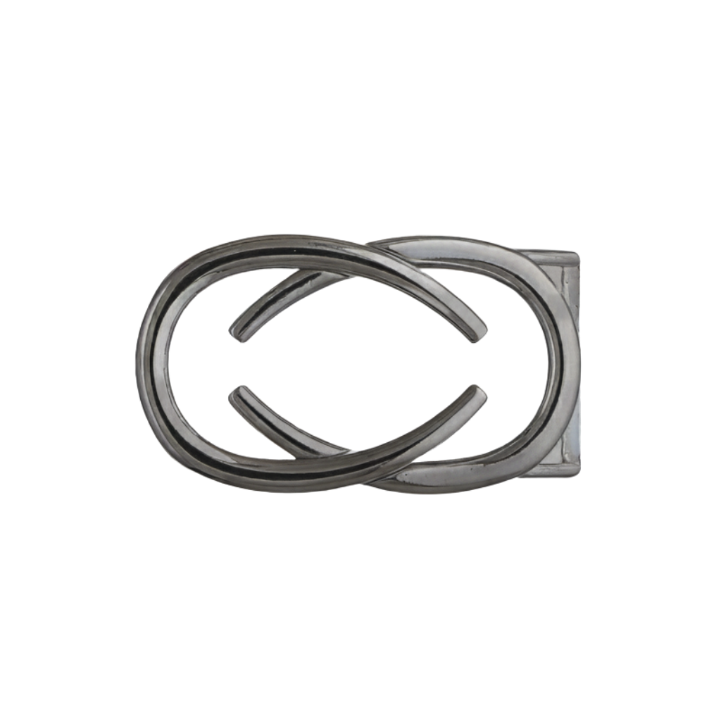 Interlocking Ovals 35mm belt buckle in Shiny Gun Metal.