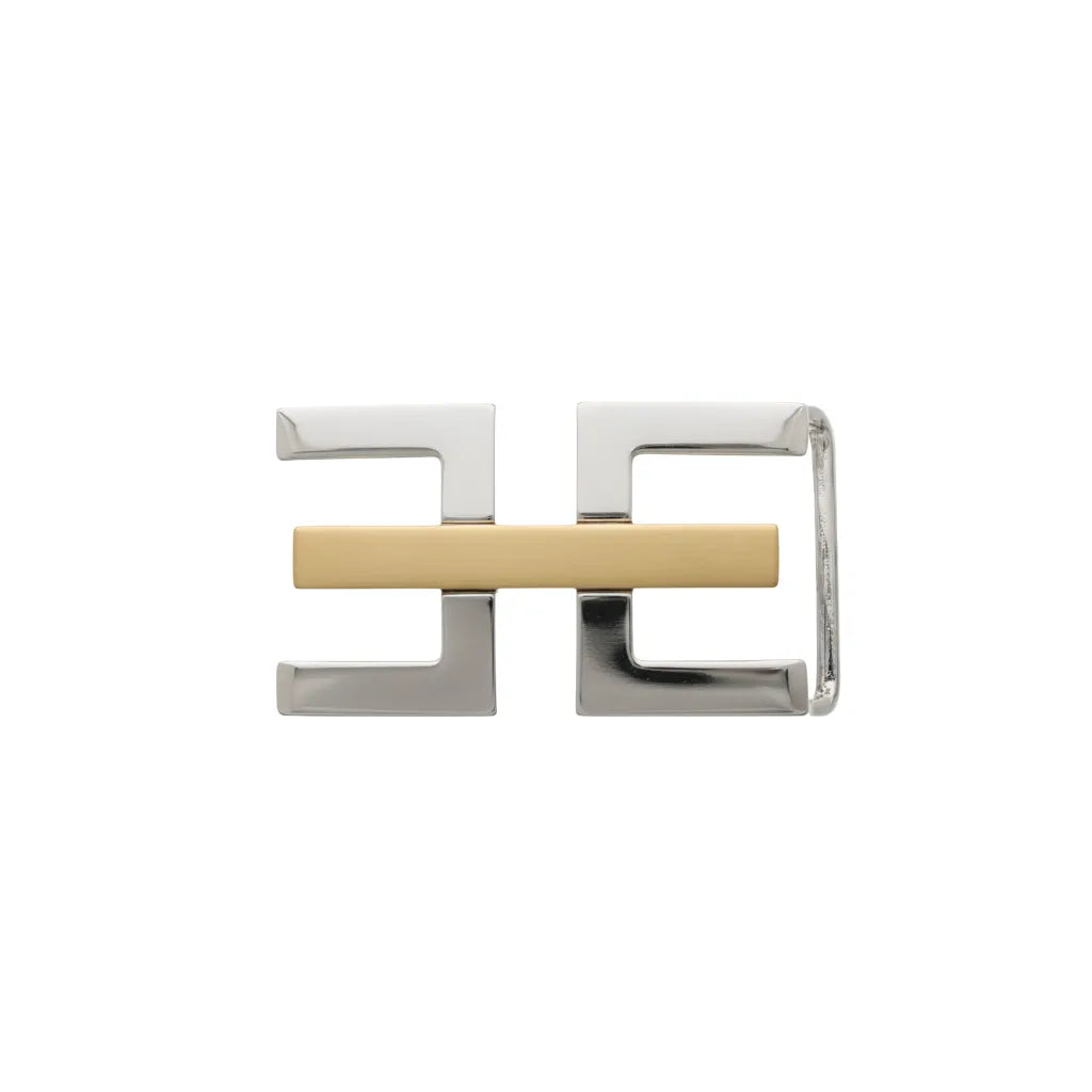 Two-tone Double E 25mm buckle in Palladium HQ + Light Gold. Designed in Italy, durable zamak, sleek contrast.