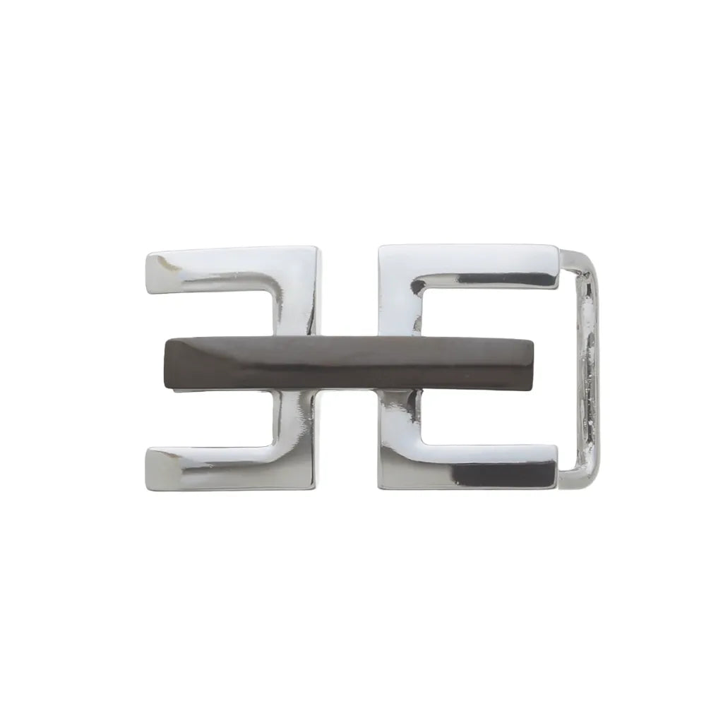 Double E 30mm buckle in Palladium + Shiny Gun Metal. Italian design, zamak build, sleek contrast styling.