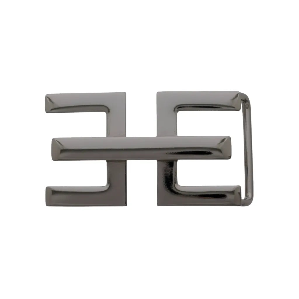 Double E 35mm buckle in Shiny Gun Metal. Italian design, durable zamak, modern edge.