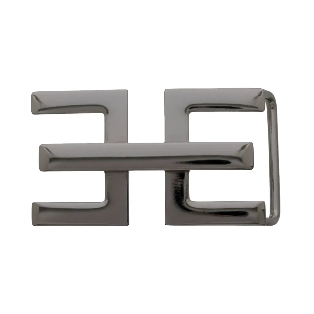 Double E 40mm buckle in Shiny Gun Metal. Italian design, zamak construction, bold contemporary look.