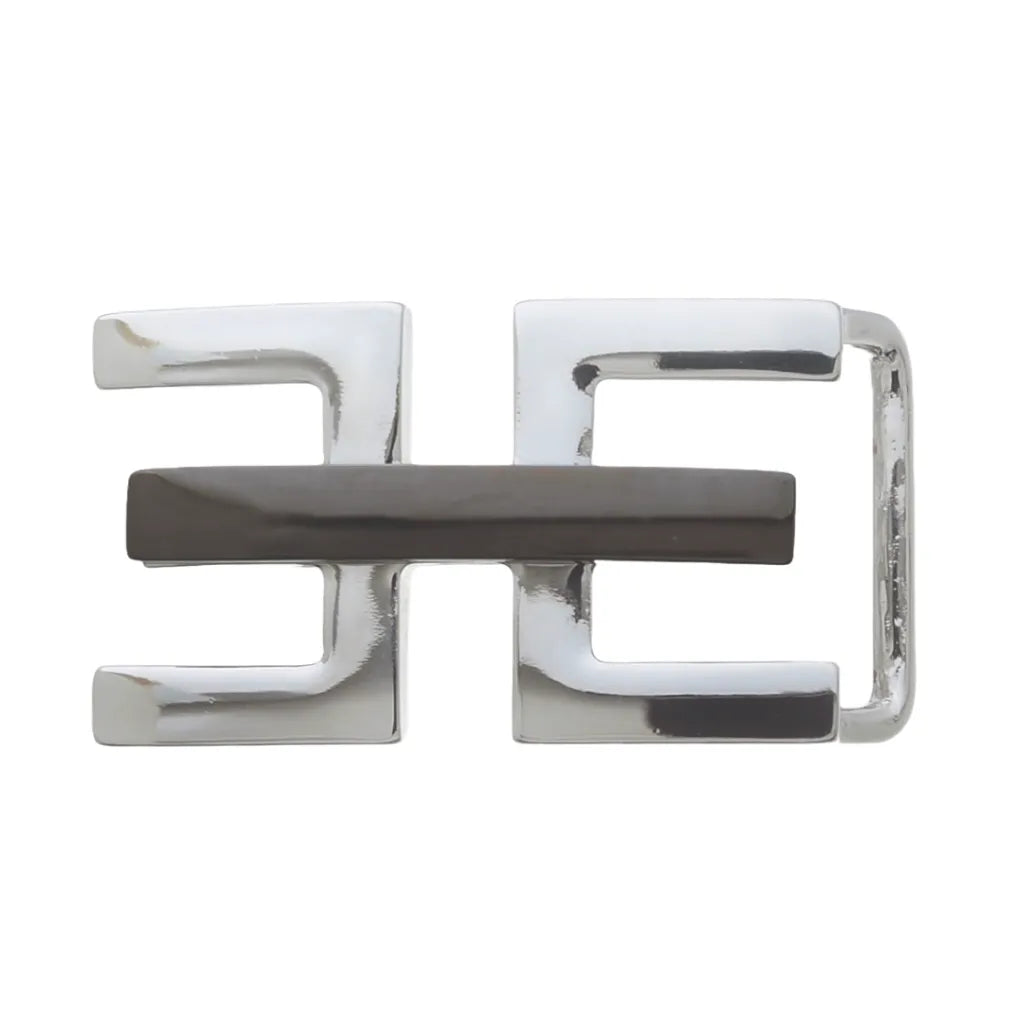 Double E 40mm buckle in Palladium + Shiny Gun Metal. Italian design, zamak build, sleek modern contrast.
