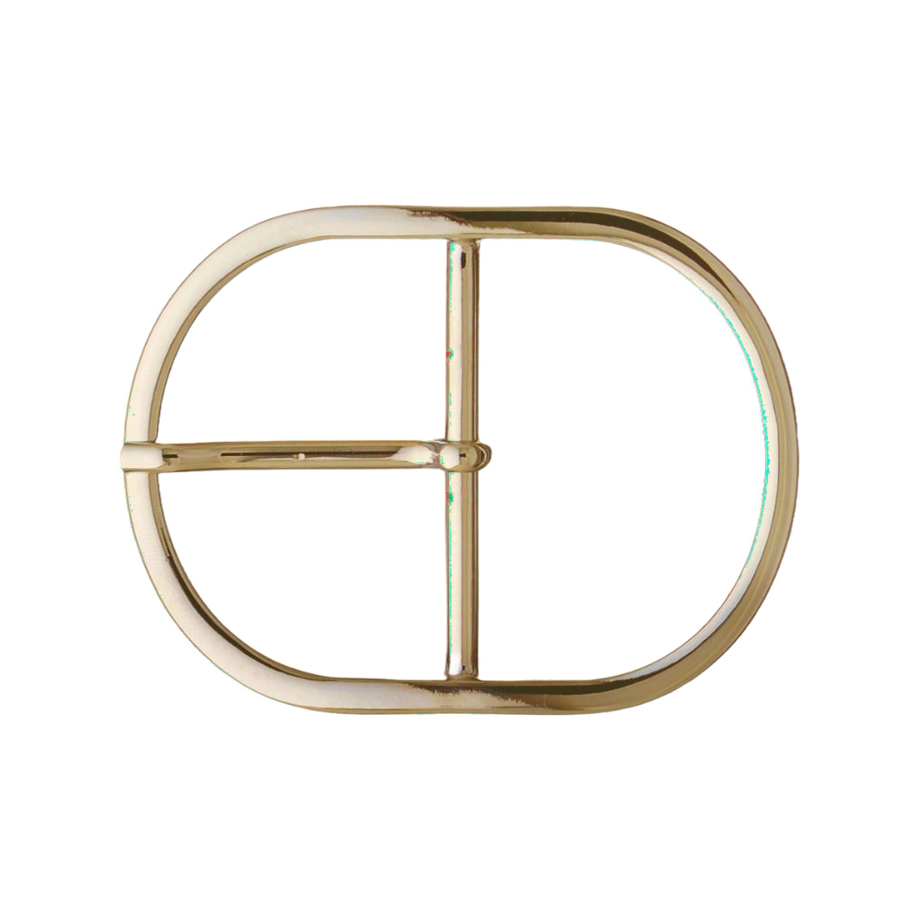 Minimal oval-frame 50mm belt buckle in Light Gold. 