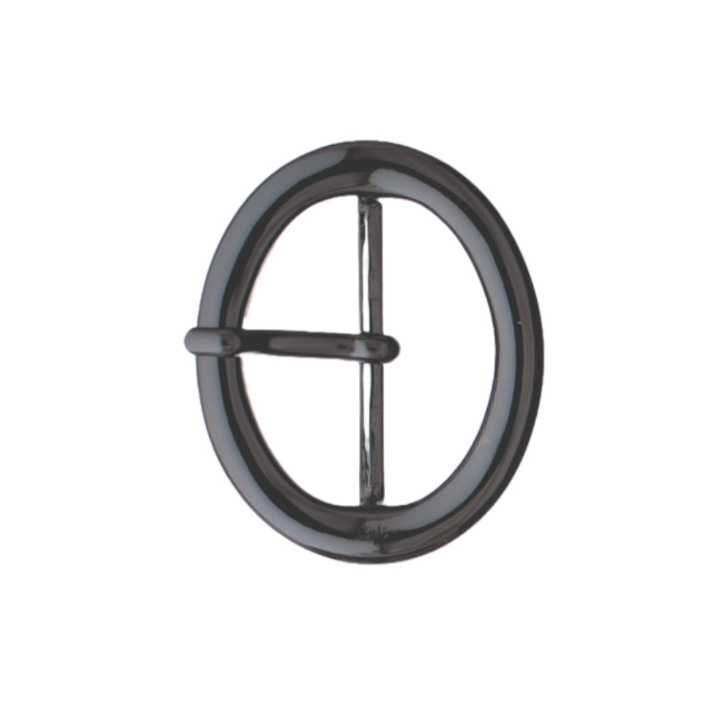 Oval 55mm belt buckle in Shiny Gun Metal. Lightweight Zamak build durable, polished, and easy to style. Fits 55mm straps.