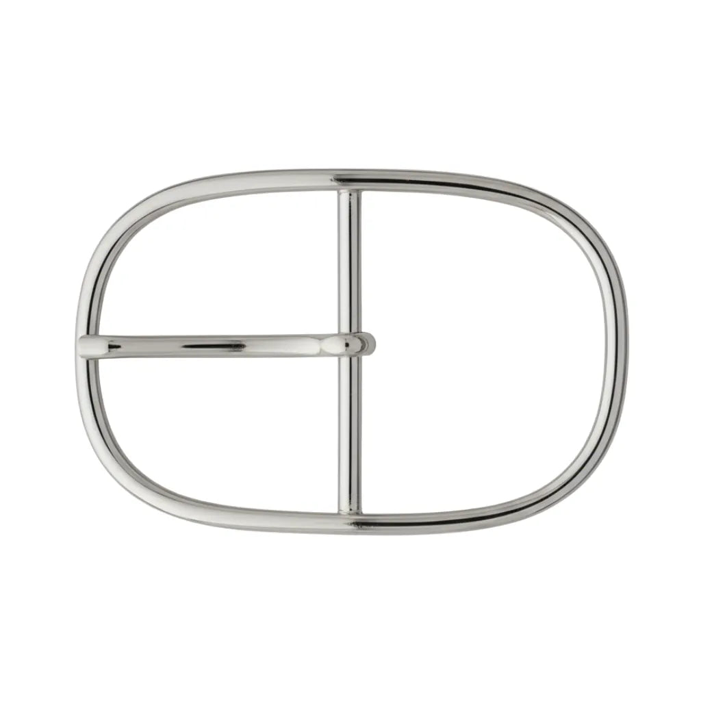 Oval-frame 50mm belt buckle in Palladium Nickelfree HQ, made from zamak with a smooth prong and bar.