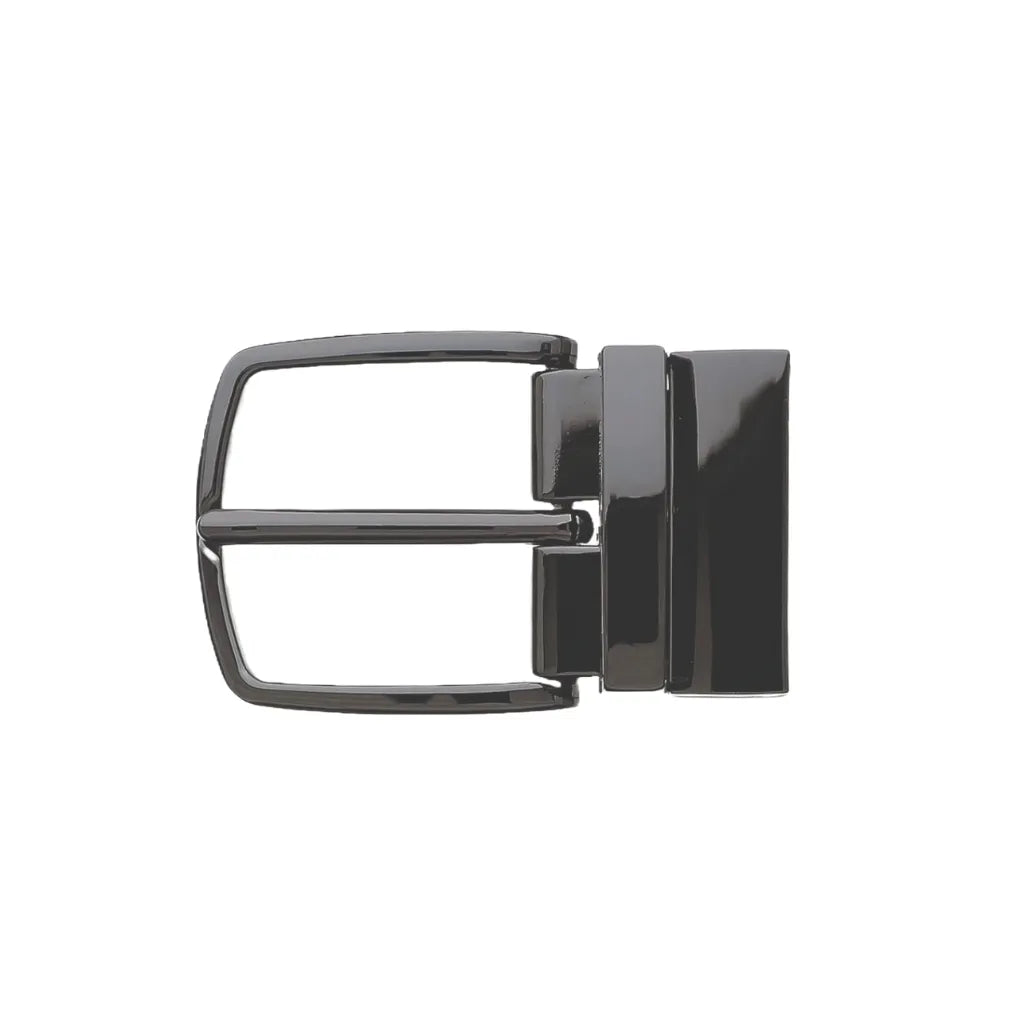 Glossy black rectangular frame belt buckle with prong and clamp closure, fits 35mm belt strap