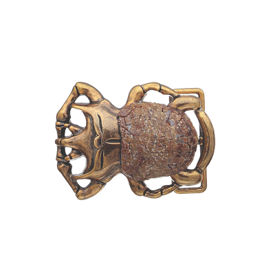 Antique gold scarab beetle belt buckle with brown mosaic stone inlay shell, Egyptian inspired insect fashion accessory, vintage collectible men’s belt hardware, Italian design jewelry style buckle