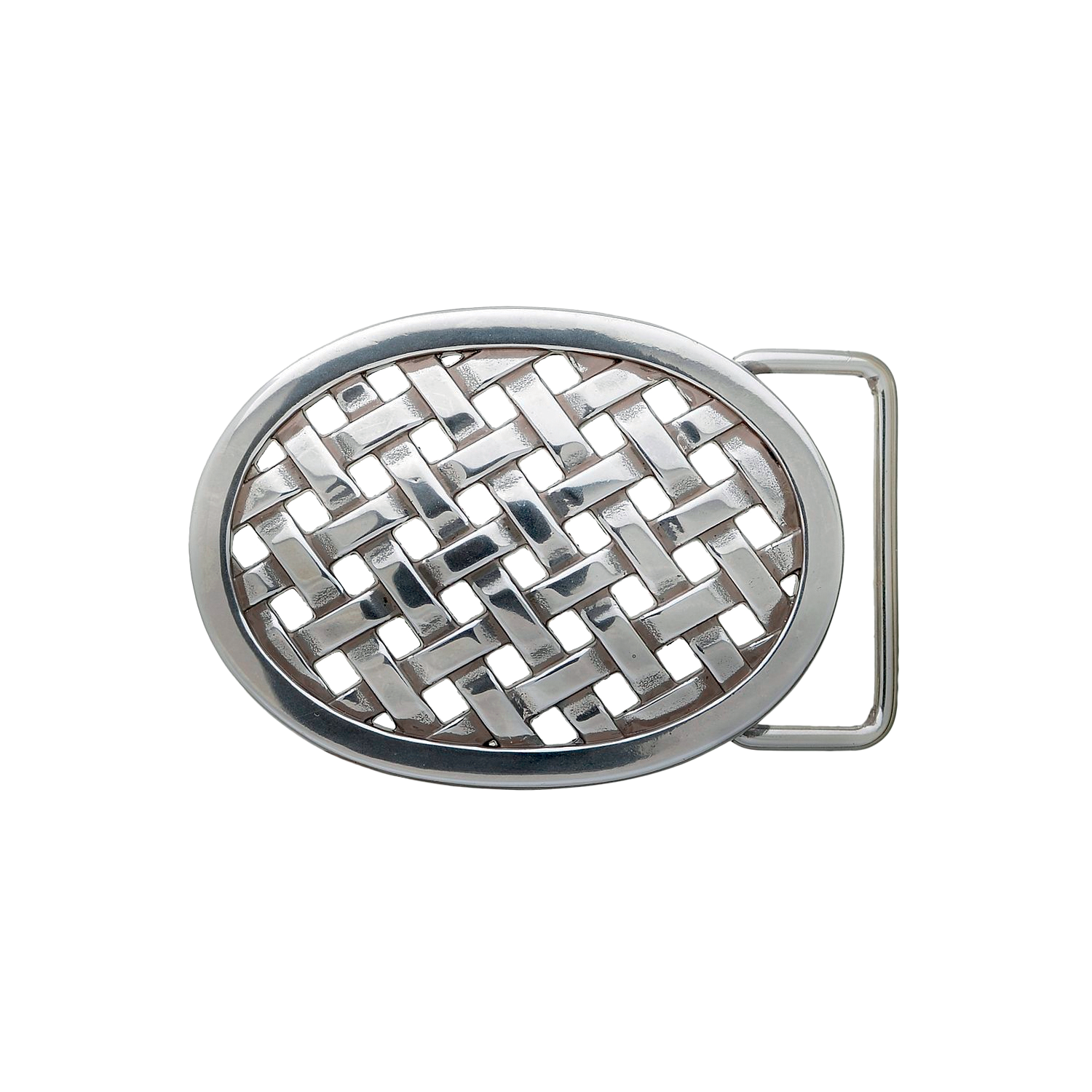 Basketweave Oval 40mm belt buckle in English Silver. 