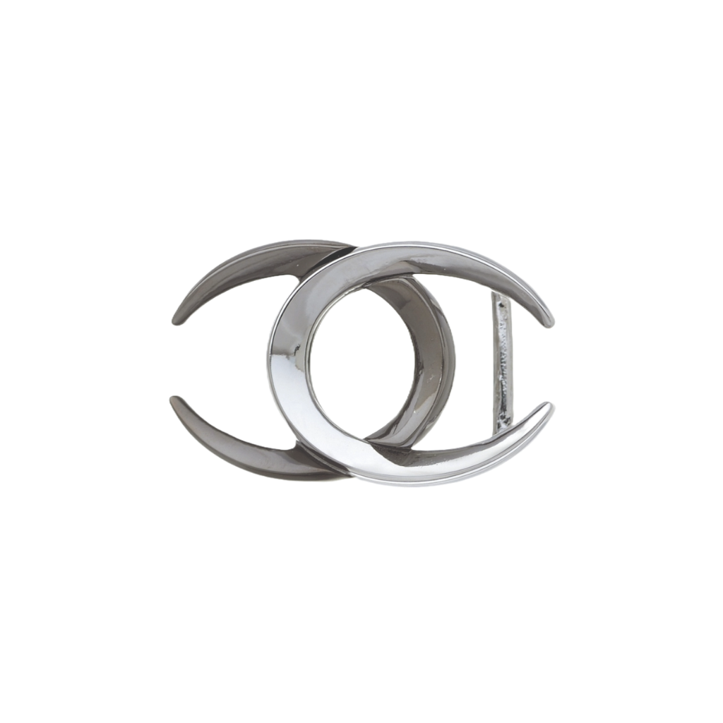 Interlocking Crescent 30mm belt buckle in Shiny Nickelfree + Gun Metal. 