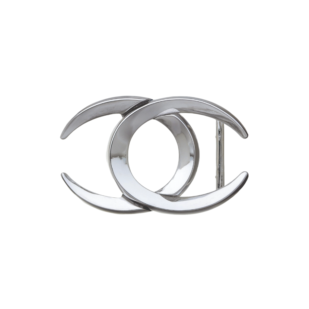 Interlocking Crescent 35mm belt buckle in Shiny Nickelfree.