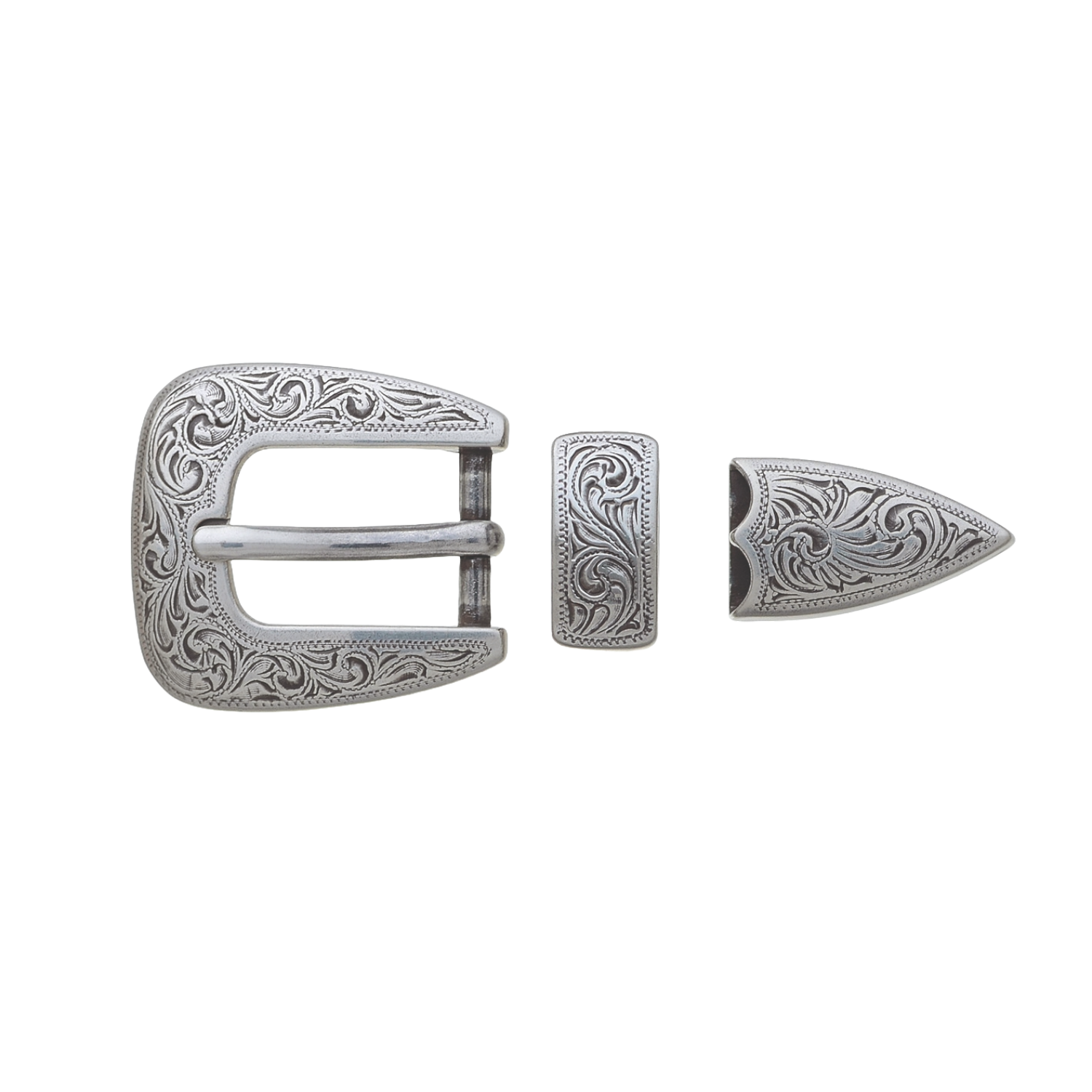 Western Scroll 20mm belt buckle in English Silver. 