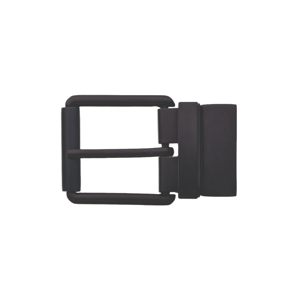 Matte black rectangular frame belt buckle with prong and clamp closure, fits 35mm belt strap