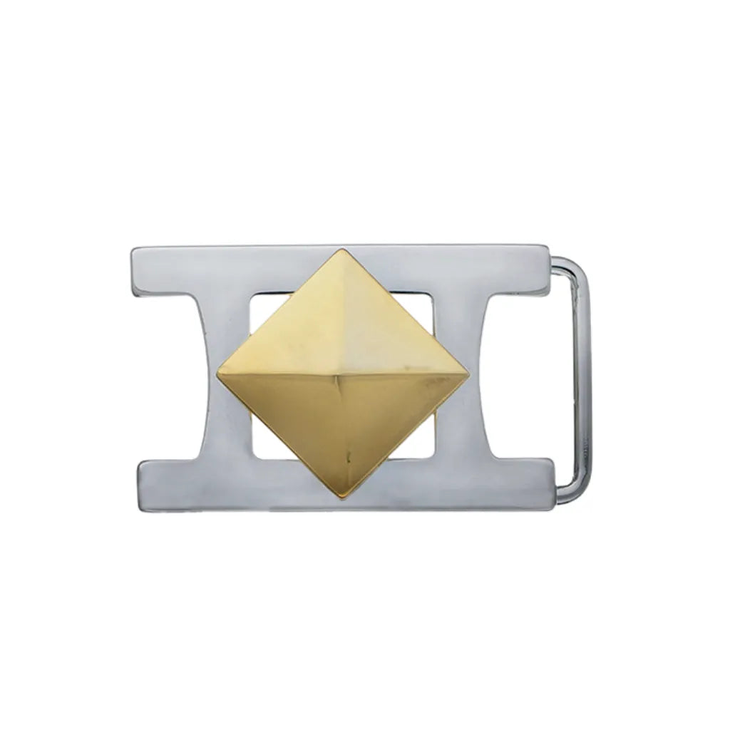 Pyramid-Stud Belt Buckle 35mm in Palladium Nickelfree HQ + Light Gold. 