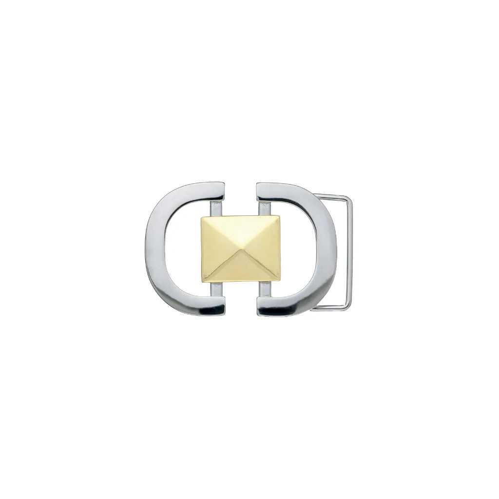Double-C Stud 25mm belt buckle in Palladium Nickelfree HQ + Light Gold. 