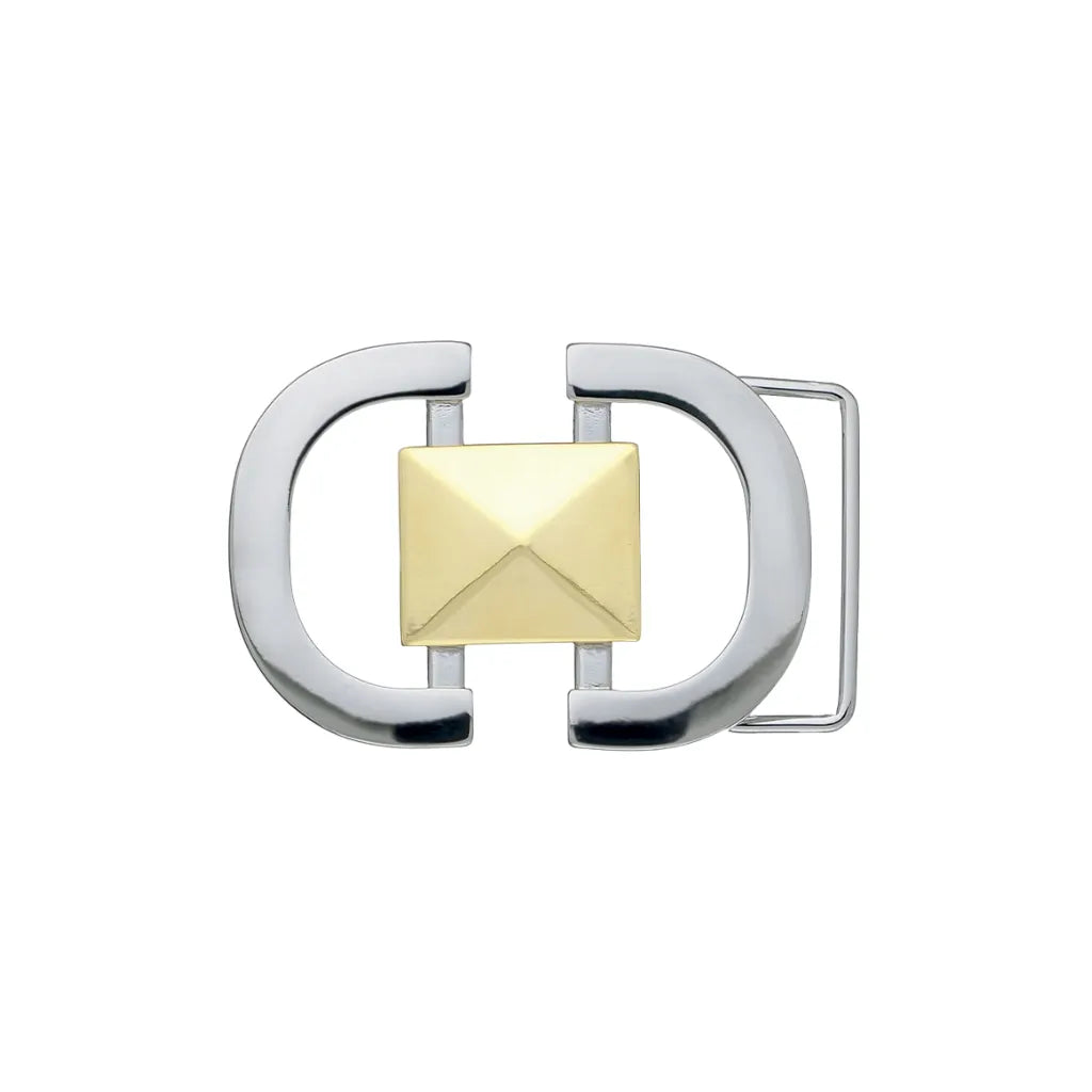 Double-C Stud 35mm belt buckle in Palladium Nickelfree HQ + Light Gold. 