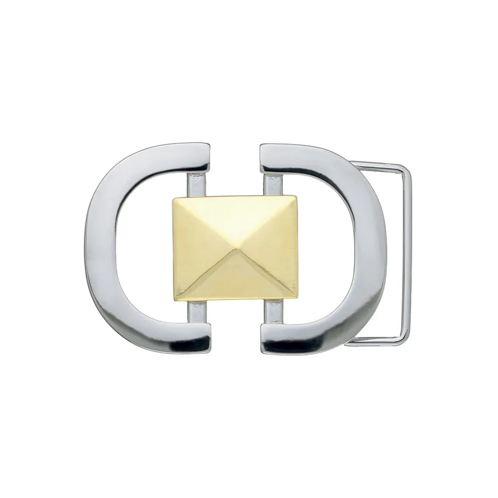 Double-C Stud 40mm belt buckle in Palladium Nickelfree HQ + Light Gold. 